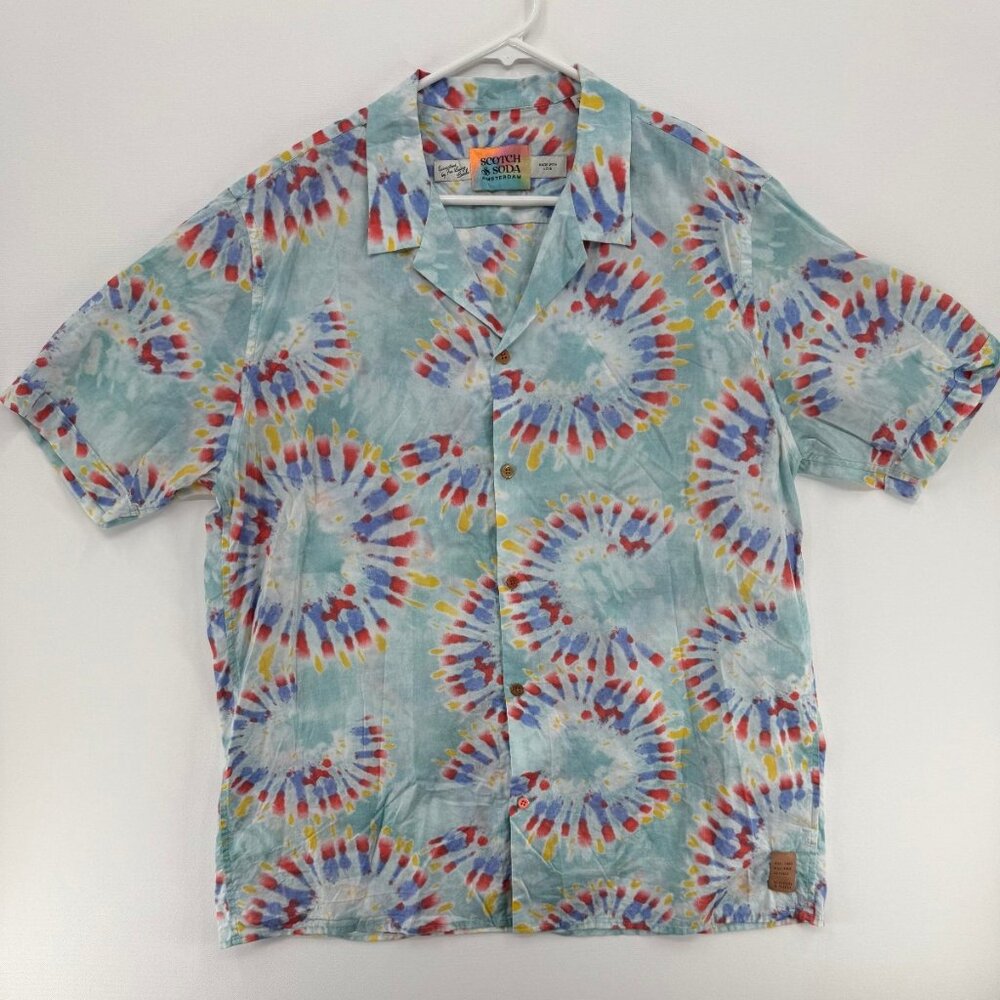 Scotch & Soda Tie Dye Circles AOP Mens 2XL Camp Hawaiian Shirt